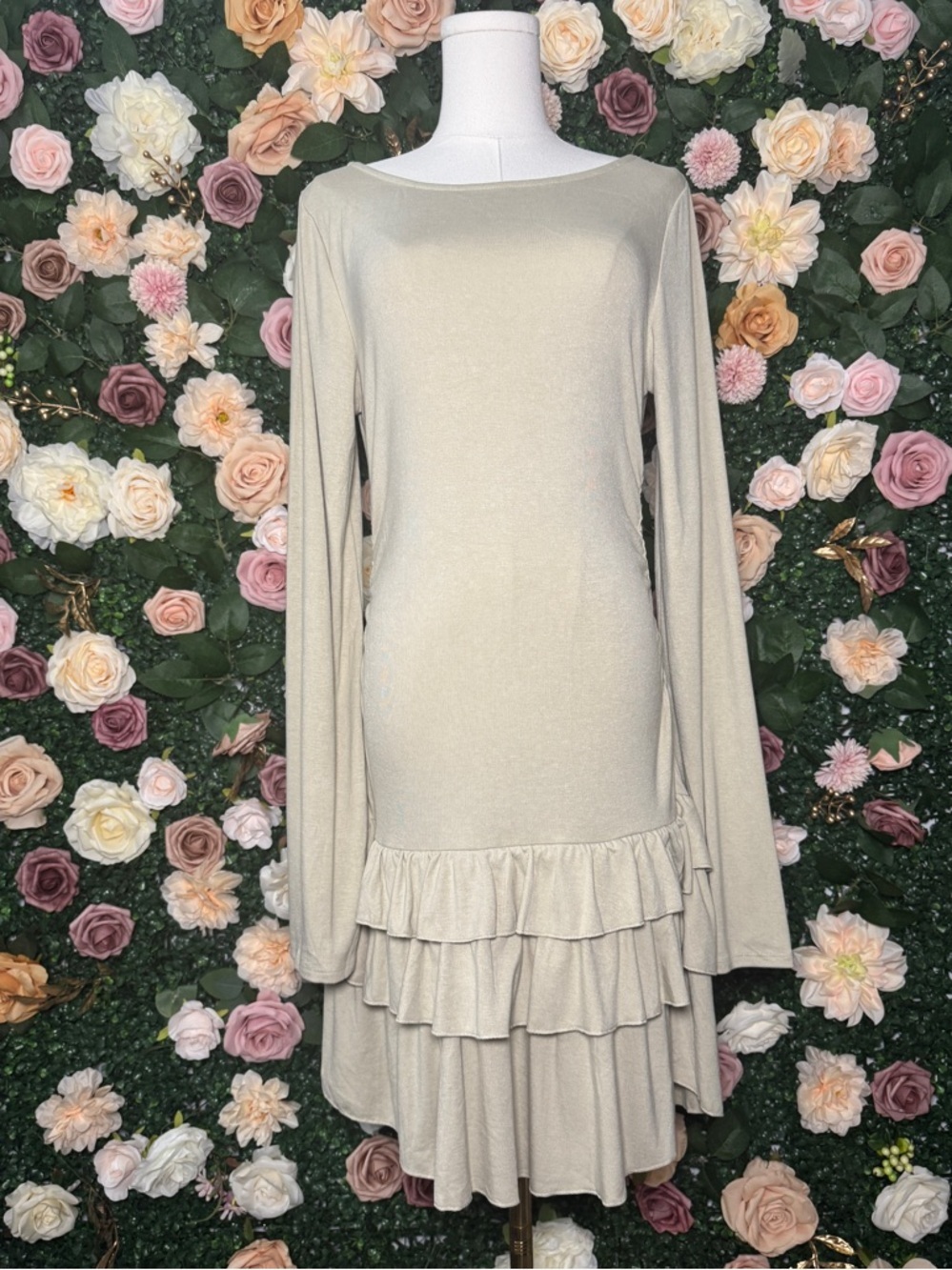 Free People Free-Est  Good Feels Long-Sleeve Mini Dress in Green Haze NWOT